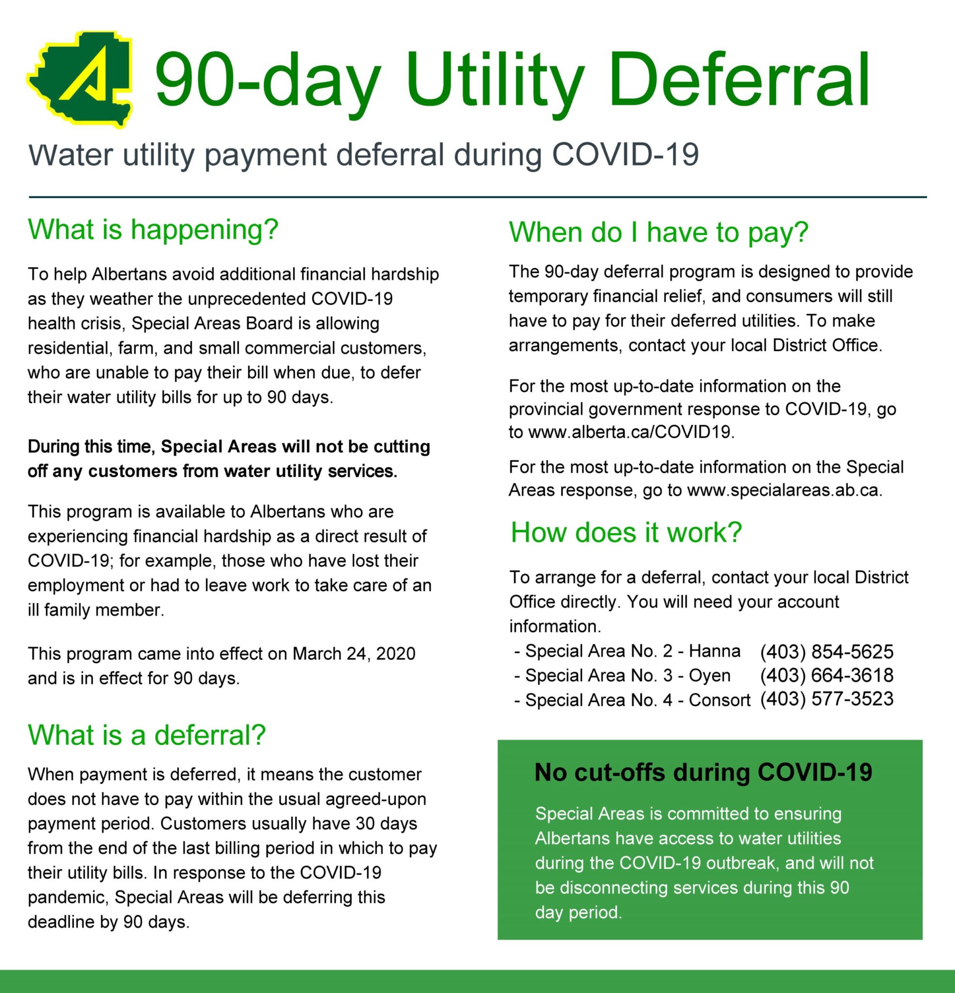 Special Areas Board announces utility deferral program - Special Areas ...