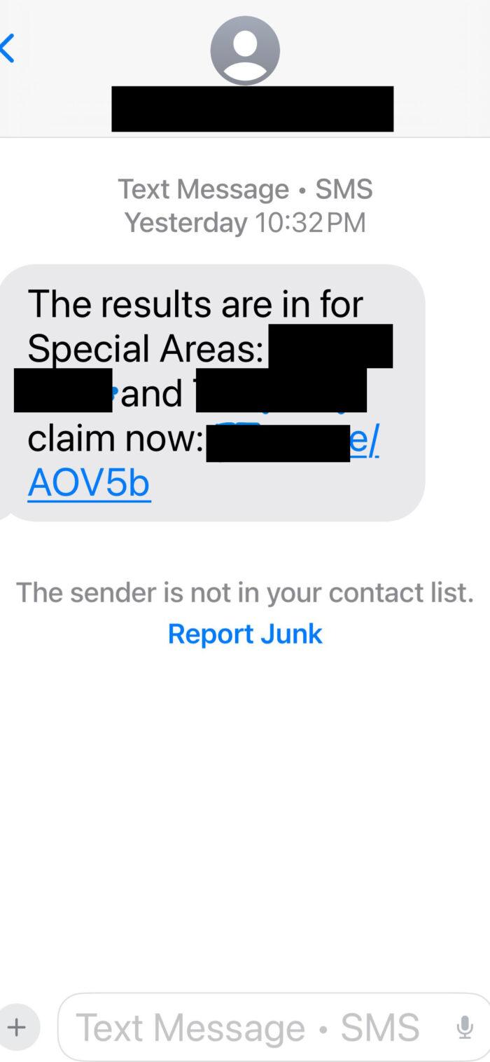 Scam Alert β Text Message Phishing - Special Areas Board